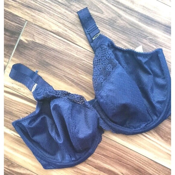 Elomi Bra Sz 36K Navy Carmen Unlined Underwire Style 4010 Lace Full Coverage - Picture 1 of 5
